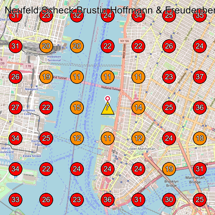 Neufeld Scheck Brustin Hoffmann & Freudenberger, LLP GeoGrid visibility map for Lawyer in Hoboken